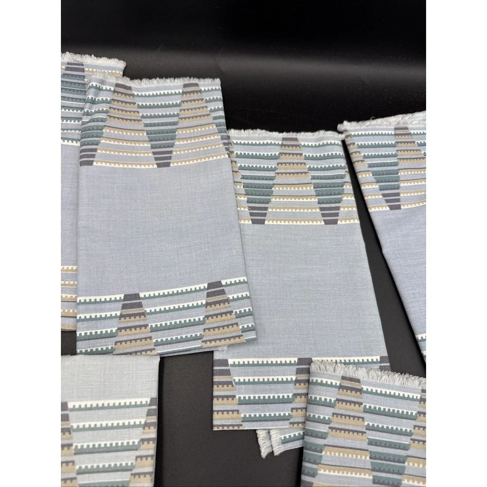 Vintage Tablecloth Repurposed From  Sheet, Napkins, Blue Geometric